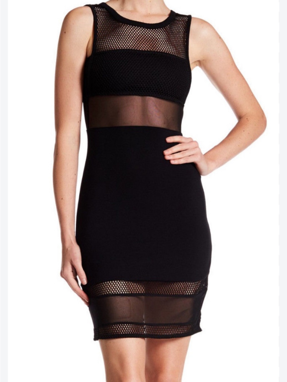 French Connection Black Mesh-Panel Sleeveless Dress